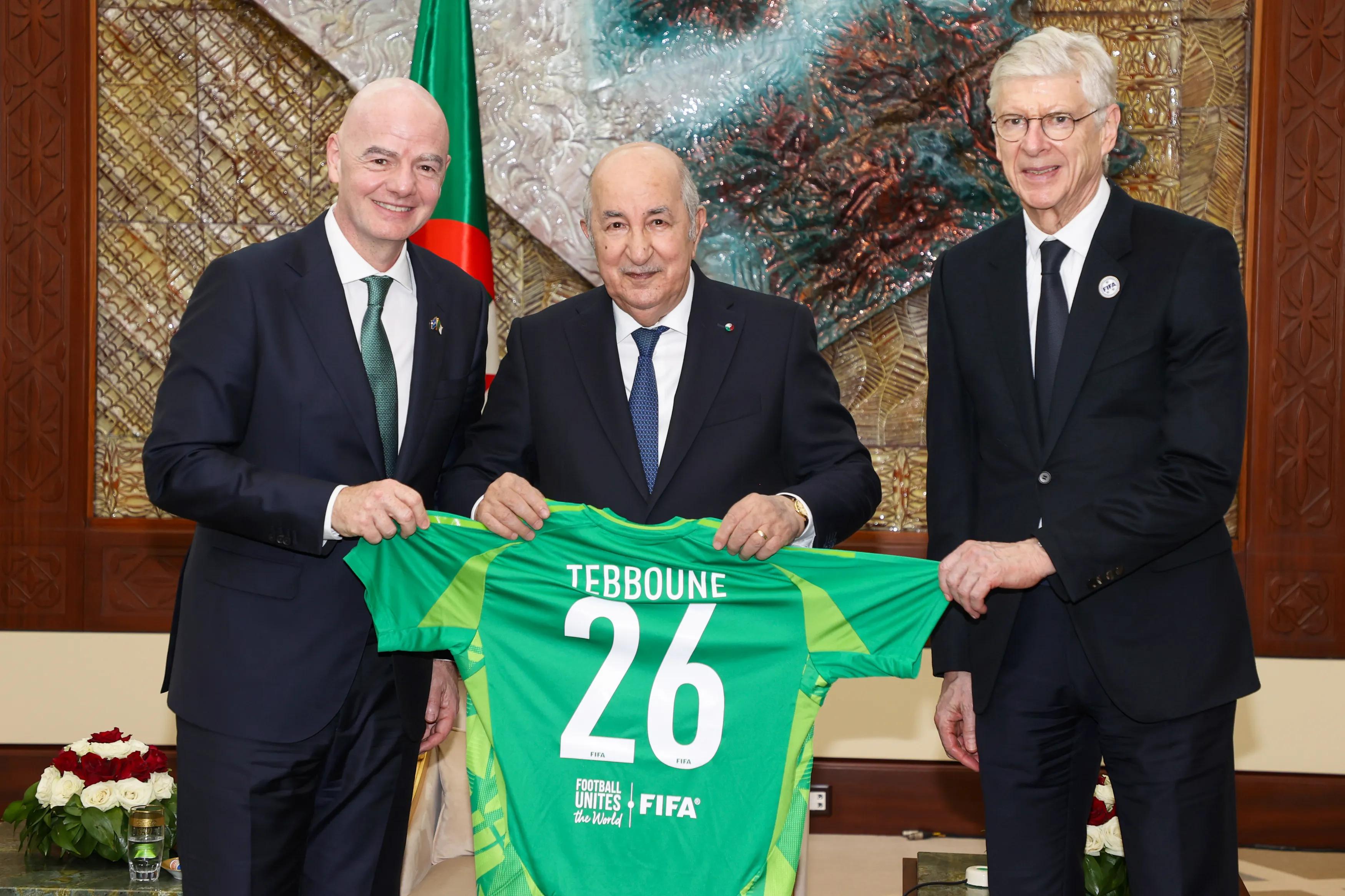 ALGIERS, ALGERIA - APRIL 09: FIFA President Gianni Infantino meets with Algerian president Abdelmadjid Tebboune  during his visit to Algeria  on April 09, 2026 in Algiers, Algeria. (Photo by FIFA)